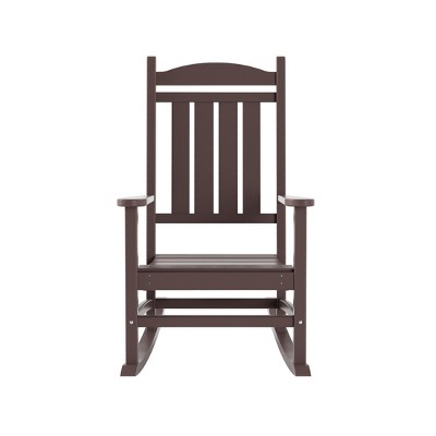Dark Brown Poly Lumber 3-Piece Outdoor Rocking Chair Set with Round Side Table