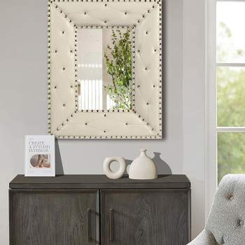 Sofie 21 x 26 Decorative Wall Mirrors with Rectangle White PU Covered MDF Framed Mirror-The Pop Home