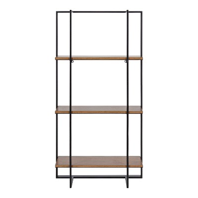 Kercheval Rustic Brown and Black 3-Tier Floating Wall Shelf
