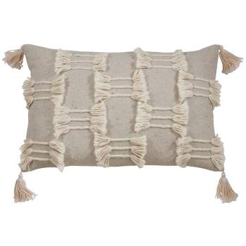 Saro Lifestyle Tri-Line Frayed  Decorative Pillow Cover