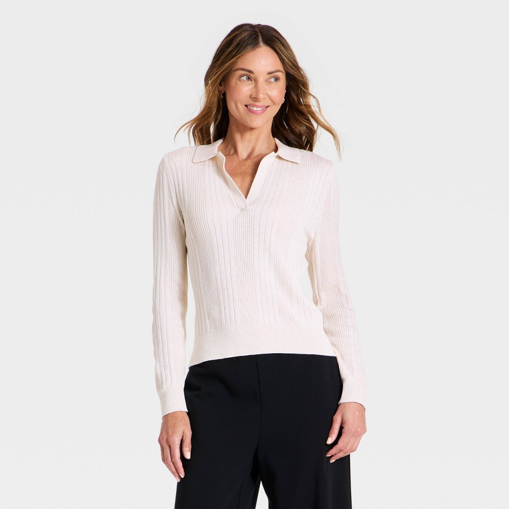 Women's Pullover Polo Sweater - A New Day™ Oatmeal S