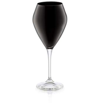 Classic Touch Set of 6 Black V-Shaped Water Glasses with Clear Stem - 15 oz