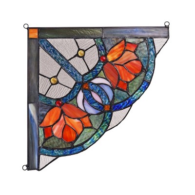 Victorian Tiffany-Glass Window Panel with Red Roses, 10" Wide