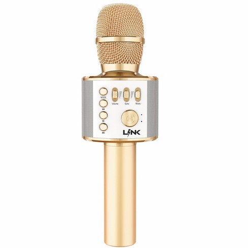 Link Wireless Bluetooth Karaoke Microphone Portable 3 in 1 Handheld Wireless Speaker Dance Party Makes A Great Gift For Kids Adults Gold