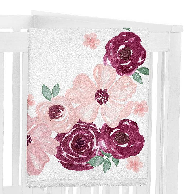 Sweet Jojo Designs Girl Baby Milestone Blanket Watercolor Floral Red Pink and Grey, 3 of 7