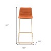 HomeRoots Set of Two 30" Orange And Gold Velvet And Steel Bar Height Bar Chairs - 3 of 4