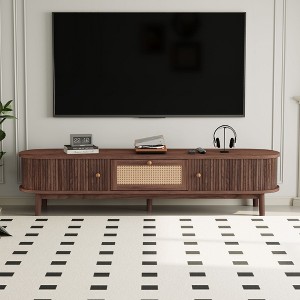 NicBex Modern TV Stand with Rattan-Front Drawer for 75" TVs, Media Console TV Cabinet for Living Room, Bedroom, Dark Brown - 1 of 4