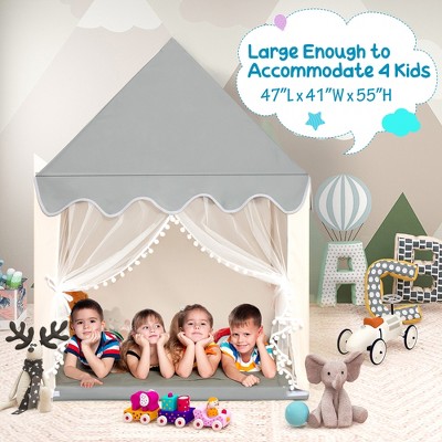 Beige and Gray Large Kids Play Castle Tent with Cotton Mat