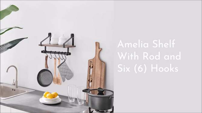6 Hook Amelia Wall Shelf with Hanging Rod Black/Rustic - Danya B., 2 of 11, play video