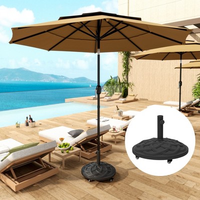 Black Concrete Round Patio Umbrella Base with Wheels