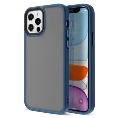 Insten Hybrid Case Compatible With iPhone 12 Pro & iPhone 12 6.1 inch Translucent Matte Hard Back with Soft TPU Bumper Frame, Navy Blue