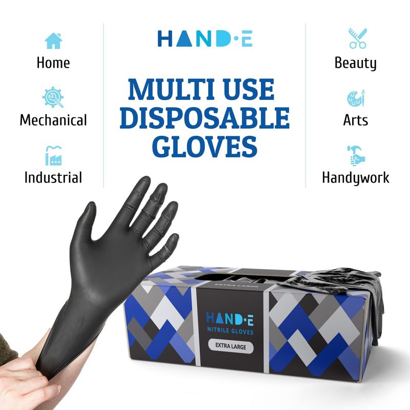 Hand-E Disposable Nitrile Medical Exam Gloves, Black, 100 Count - 5 Mil Thick, Subtle Box, Perfect for Kitchens, Tattoo Parlors & Medical Use, 5 of 6