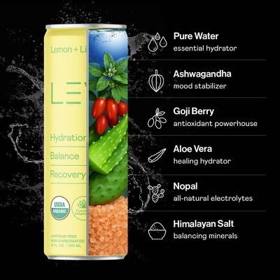 LEVL Functional Hydration Drink with All-Natural Electrolytes + Adaptogens Lemon + Lime - 12oz