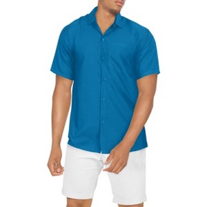 HAPPY BAY Mens Short Sleeve Button Down Solid Shirts Summer Shirt with Pocket Spread Collar Casual Camp Vacation Beach Shirts for Men - 1 of 4