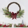 Northlight Icy Winter Foliage and Plaid Bow Artificial Christmas Twig Wreath, 23 inch, Unlit - 2 of 4