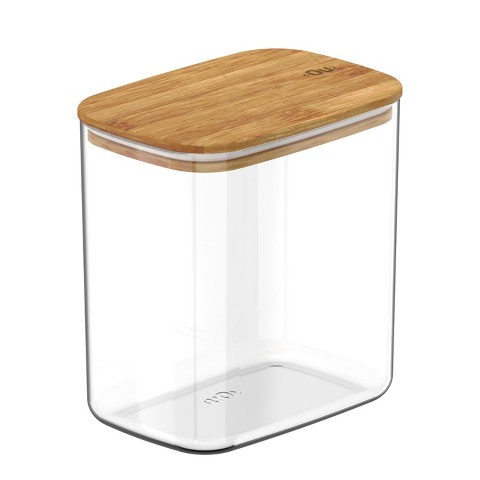 OU Airtight Food Storage Container 6.3cup, Clear Plastic Food Storage Container with Leak Proof Bamboo Lid, Stackable Kitchen Pantry Organizer