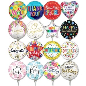 LoonBalloon 9 Inch Assorted Message Stick Value Pack Balloons (30 Pack)-Pre-Inflated - 1 of 3