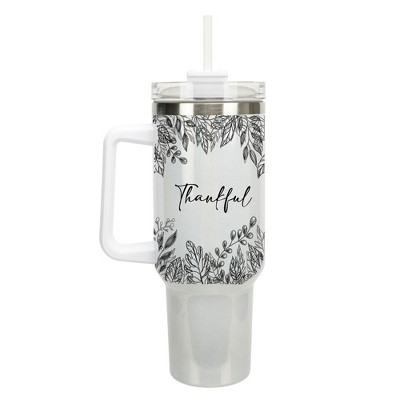 Elanze Designs Thankful Autumn Harvest Leaves 40 oz. Stainless Steel, Large Water Bottle Coffee Mug, Spill & Leak Resistant, Thermal Travel Tumbler