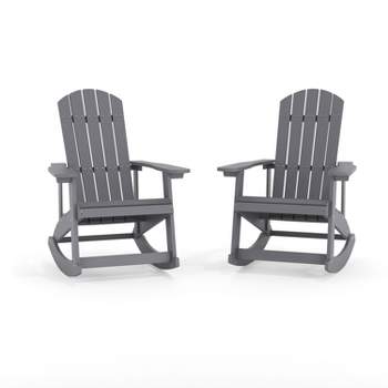 Flash Furniture Savannah All-Weather Poly Resin Wood Adirondack Rocking Chair with Rust Resistant Stainless Steel Hardware - Set of 2