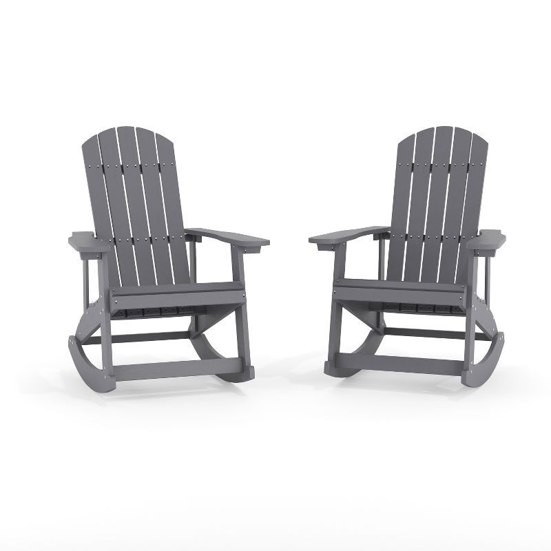 Flash Furniture Savannah All-Weather Poly Resin Wood Adirondack Rocking Chair with Rust Resistant Stainless Steel Hardware - Set of 2, 1 of 18