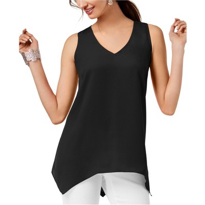 I.N.C International Concepts Womens Hankerchief Hem Sleeveless Blouse Top, Black, X-Small