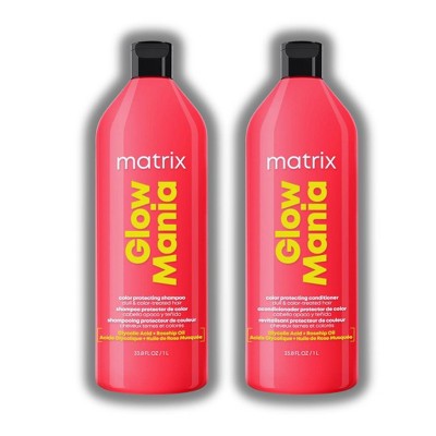 Matrix Glow Mania Shampoo & Conditioner (33 oz XXL DUO SET) For Glow and Shine, For Dull & Color-Treated Hair,With Glycolic Acid & Rosehip Oil