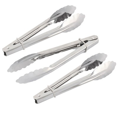 Unique Bargains BBQ Barbecue Buffet Meat Bread Food Metal Clip Locking  Tongs Silver Tone 3 Pcs