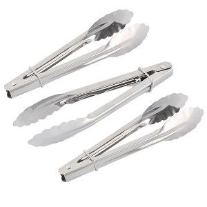 Unique Bargains Kitchen Metal Salad Ice Cake Bread Food Clip Clamp Tongs Silver Tone 3 Pcs - 1 of 4