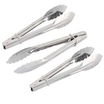 WALFRONT Stainless Steel Silver Long Food Tongs Straight Home