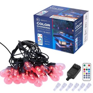 BrightLux 18ct LED 36ft Color Changing Indoor Outdoor Filament String Lights Multicolor Bulbs with Black Wire - 1 of 4