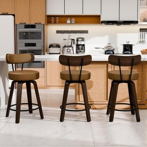 DYHOME 26" Swivel Counter Height Bar Stools with Wood Back and Faux Leather Seat, Set of 3 - 1 of 4