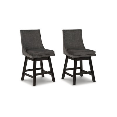 Signature Design by Ashley Tallenger Upholstered Swivel Counter Height Barstool Set of 2, Dark Gray
