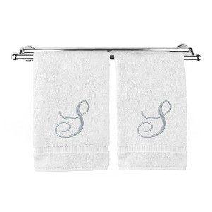 BC BARE COTTON Monogrammed Hand Towel, 100% Turkish Cotton - Set of 2 - White - Silver Script - 1 of 1