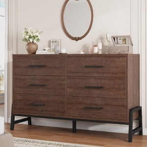 Garvee 6 Dresser for Bedroom, 52" Wide Drawer with Large Storage Space, Freestanding Wooden Closet Storage Dresser Chest for Bedroom - 1 of 4