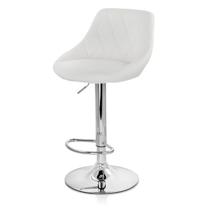 Luxe White Diamond Stitch Adjustable Metal Bar Stool - Set of 2