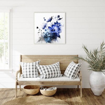 Blue Spring Floral III Abstract Canvas Wall Art with White Floater Frame