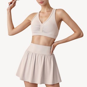 Anna-Kaci Active Women's Two-Piece Activewear Set with V-Neck Ruched Sports Bra and High Waist Flare Skirt - 1 of 4