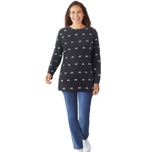 Woman Within Perfect Printed Long-Sleeve Crewneck Tee - 1 of 4