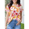 Amaryllis Women’s Floral V-Neck Pleated Blouse Short Cuffed Sleeves Relaxed Fit Lightweight Spring Summer Top- X Large ,Multicolored - 3 of 4