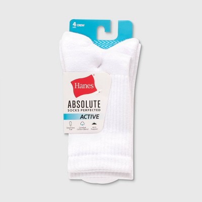 Hanes Women&#39;s 4pk Absolute Active Crew Socks - White 5-9