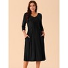 Seta T Women's Twist Knot Front V Neck 3/4 Sleeve Casual A-line Dresses - 3 of 4