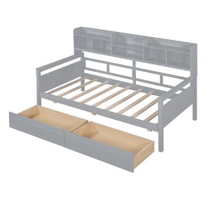 CLIHOME Twin Size Daybed, Wood Slat Support, Bed Frame with Bedside Shelves and Two Drawers - 1 of 4