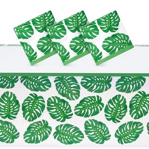 Blue Panda 3 Pack Tropical Leaves Tablecloth for Hawaiian Luau, Safari Birthday Party Decorations, Baby Shower, 54 x 108 In - 1 of 4