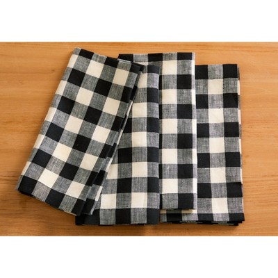 Black and Cream Linen Check Dinner Napkins Set of 4