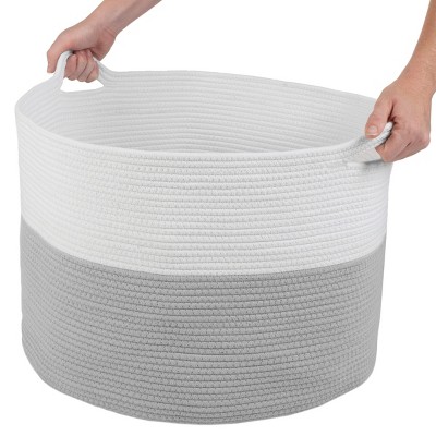 Extra-Large Gray and White Woven Cotton Rope Basket