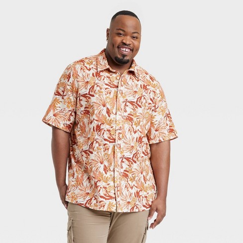 Men's Big & Tall Casual Fit Short Sleeve Collared Button-down Shirt -  Goodfellow & Co™ Yellow/floral Print Xxlt : Target