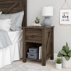 KWPZQEB Farmhouse Nightstand, Side Tables with Drawer & Open Compartment, Wood End Table for Bedroom, Living Room - 1 of 4