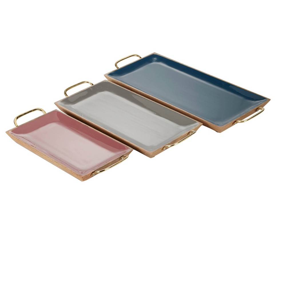 Photos - Serving Pieces Set of 3 Wood Enamel Serving Trays - Olivia & May