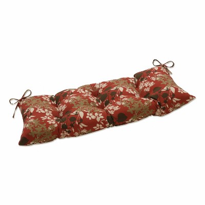 Outdoor Tufted Bench/Loveseat/Swing Cushion - Brown/Red Floral - Pillow Perfect