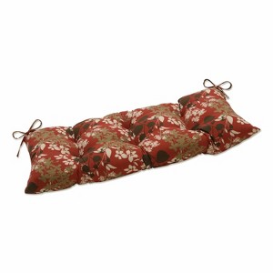 Outdoor Tufted Bench/Loveseat/Swing Cushion - Brown/Red Floral - Pillow Perfect - 1 of 3